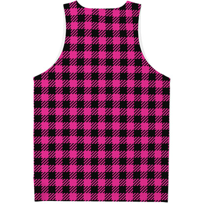 Hot Pink Buffalo Plaid Print Men's Tank Top