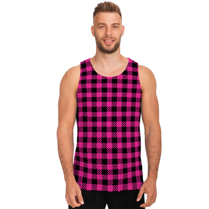 Hot Pink Buffalo Plaid Print Men's Tank Top