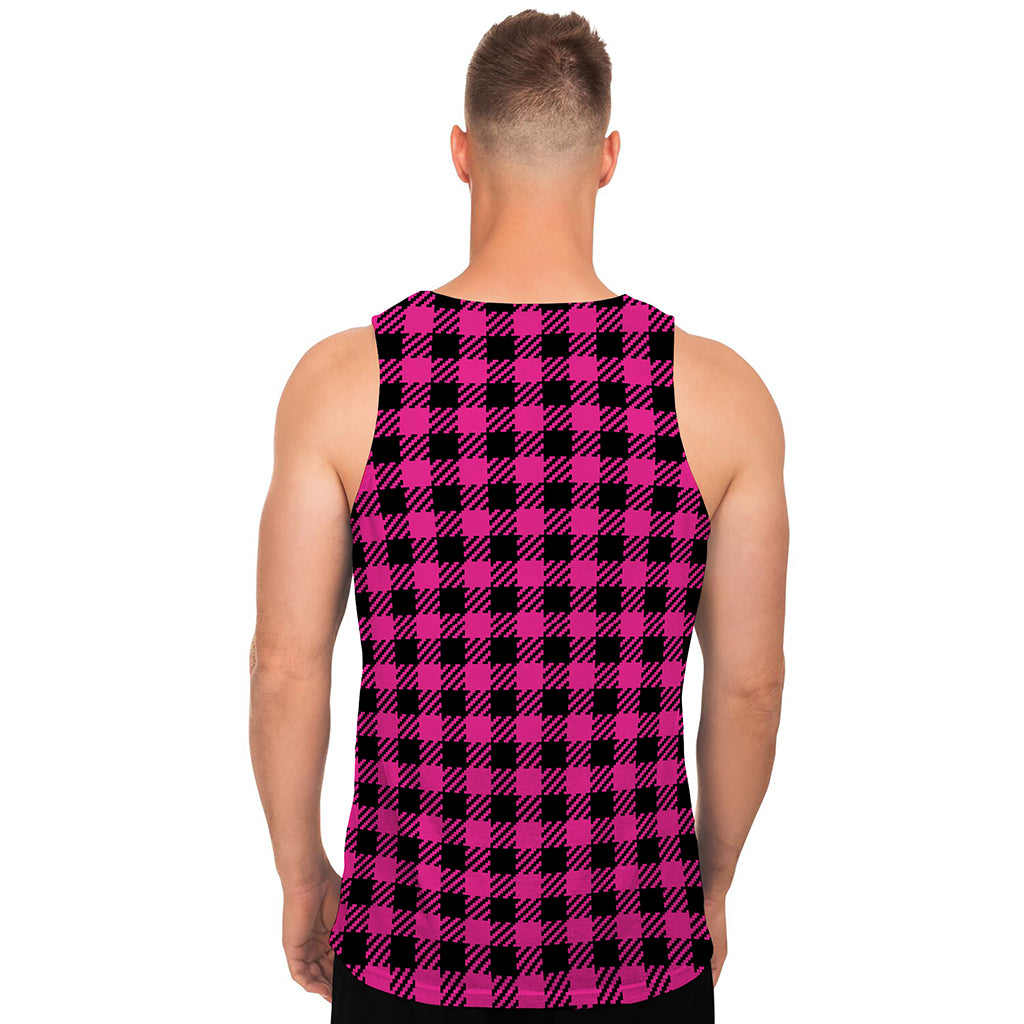 Hot Pink Buffalo Plaid Print Men's Tank Top