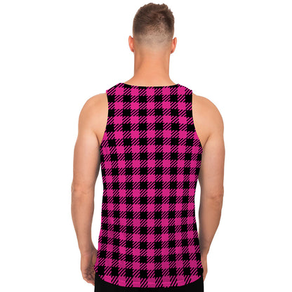 Hot Pink Buffalo Plaid Print Men's Tank Top