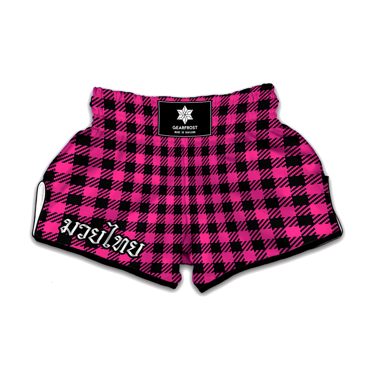 Hot Pink Buffalo Plaid Print Muay Thai Boxing Shorts