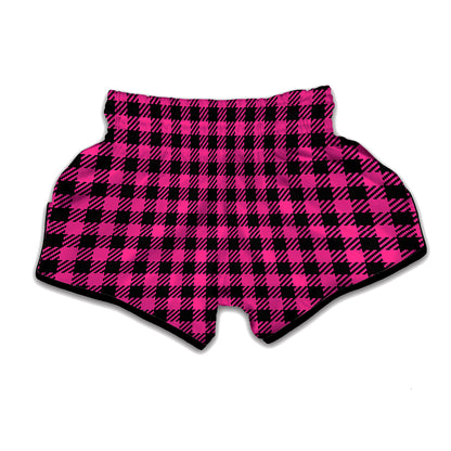 Hot Pink Buffalo Plaid Print Muay Thai Boxing Shorts