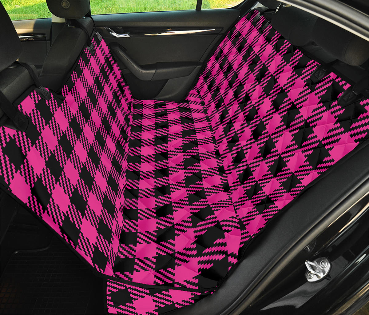 Hot Pink Buffalo Plaid Print Pet Car Back Seat Cover
