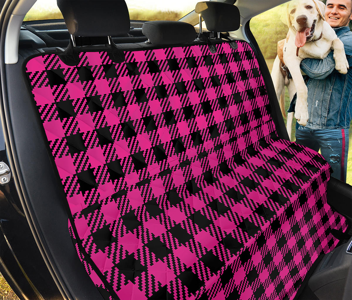 Hot Pink Buffalo Plaid Print Pet Car Back Seat Cover