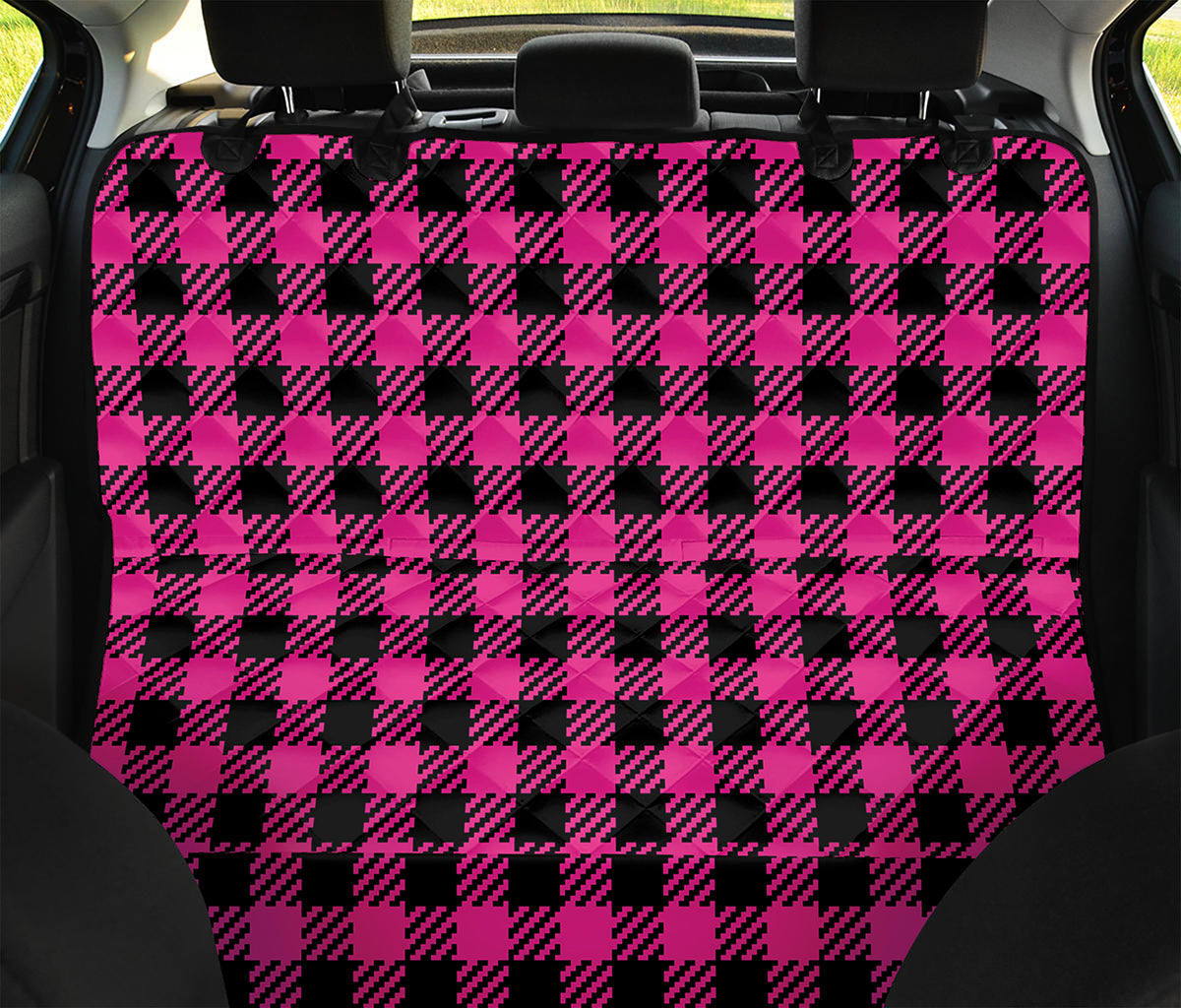 Hot Pink Buffalo Plaid Print Pet Car Back Seat Cover
