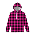Hot Pink Buffalo Plaid Print Pullover Hoodie
