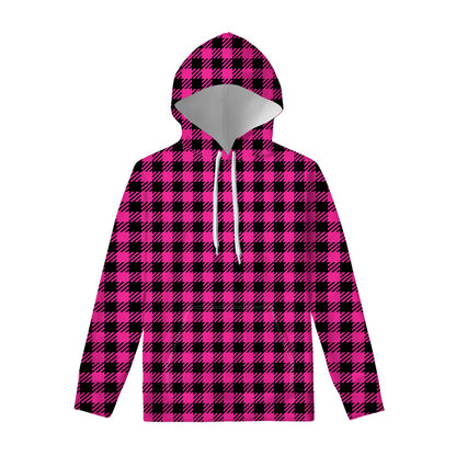 Hot Pink Buffalo Plaid Print Pullover Hoodie