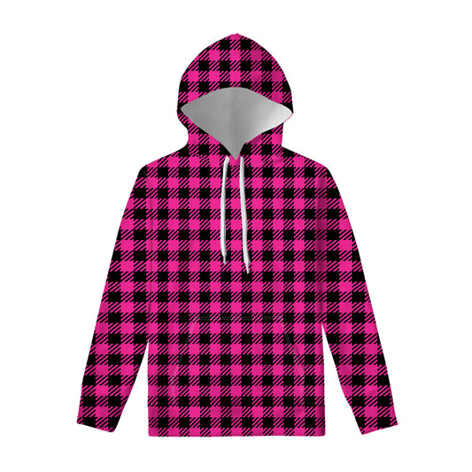 Hot Pink Buffalo Plaid Print Pullover Hoodie