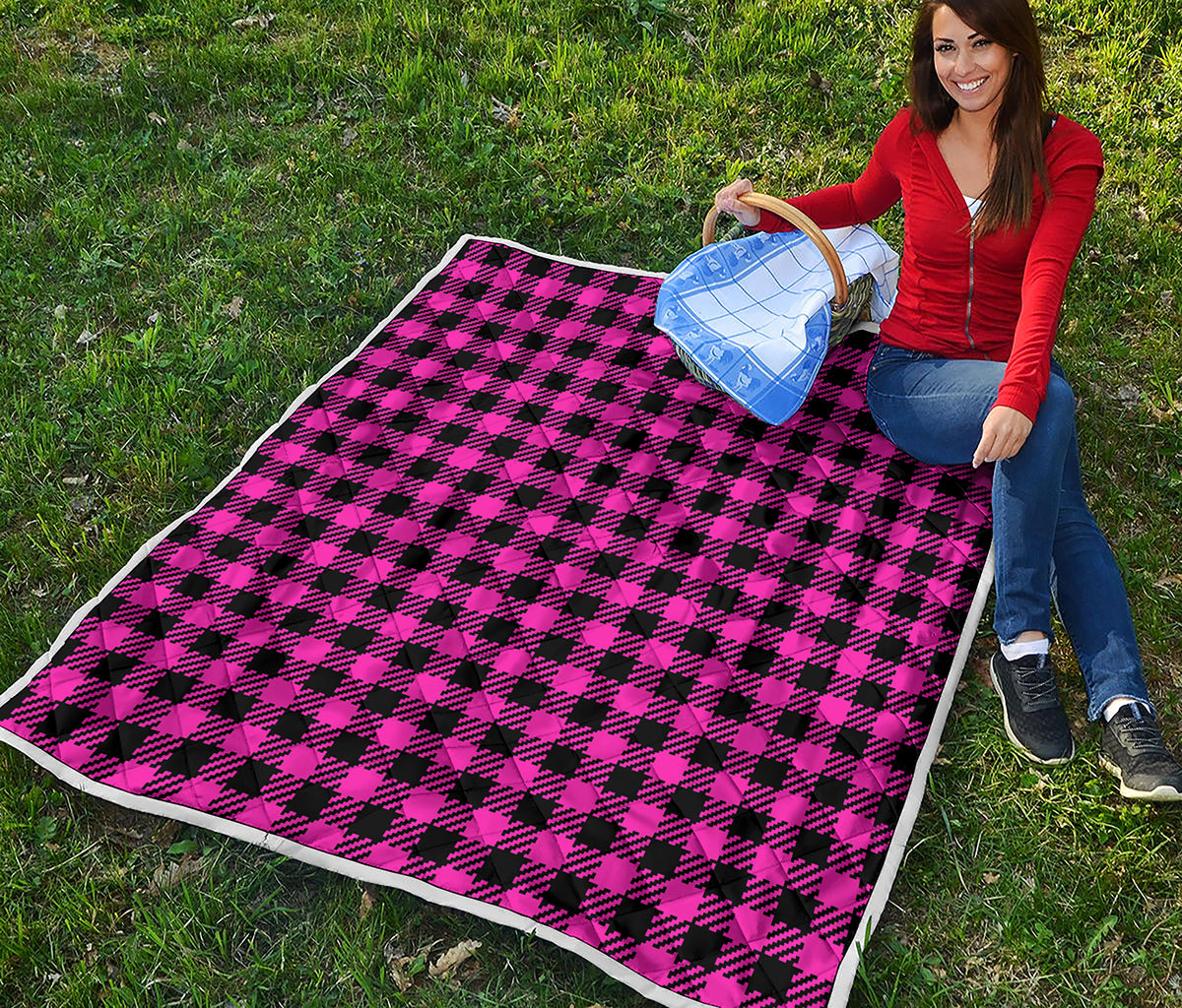 Hot Pink Buffalo Plaid Print Quilt