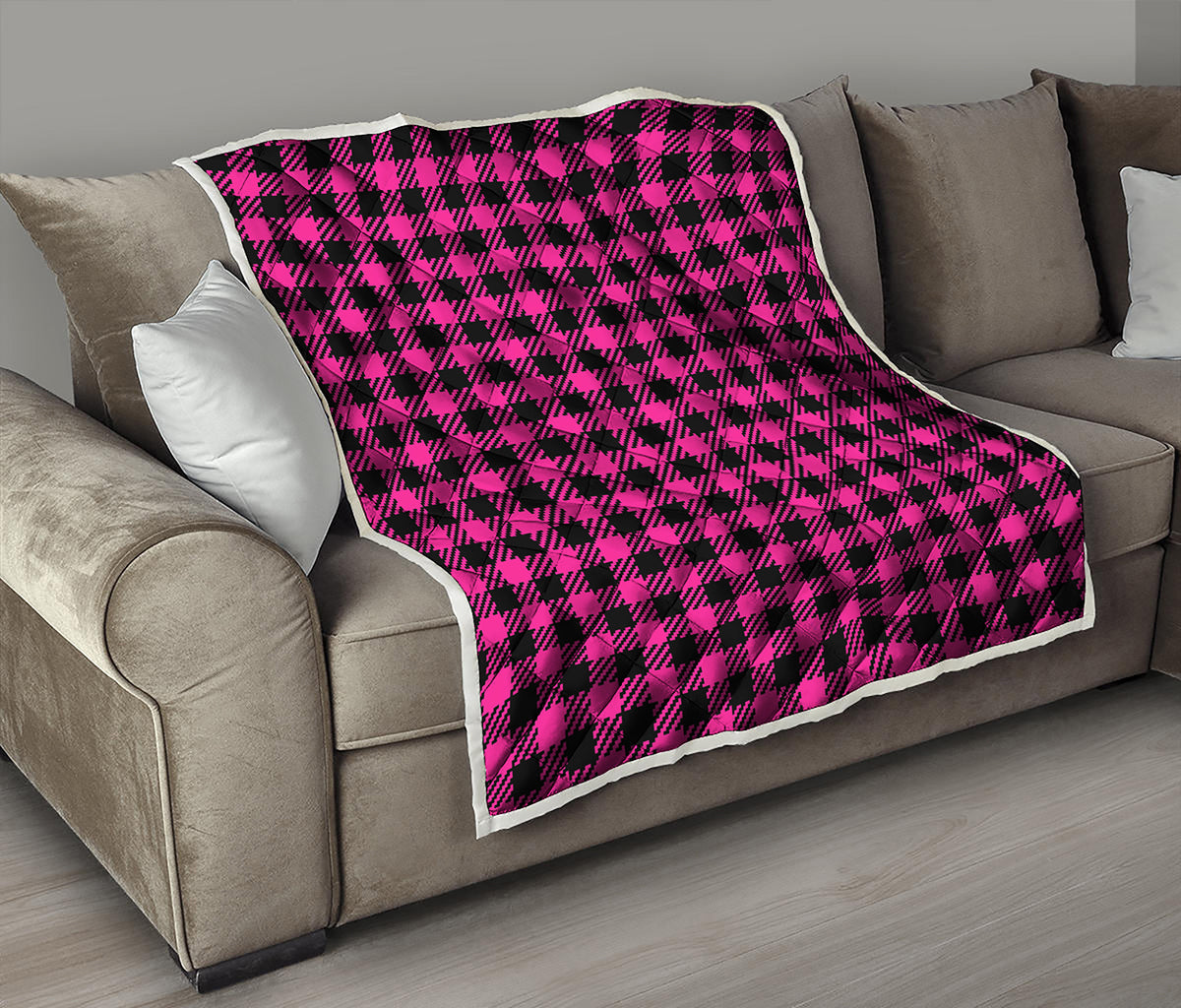 Hot Pink Buffalo Plaid Print Quilt