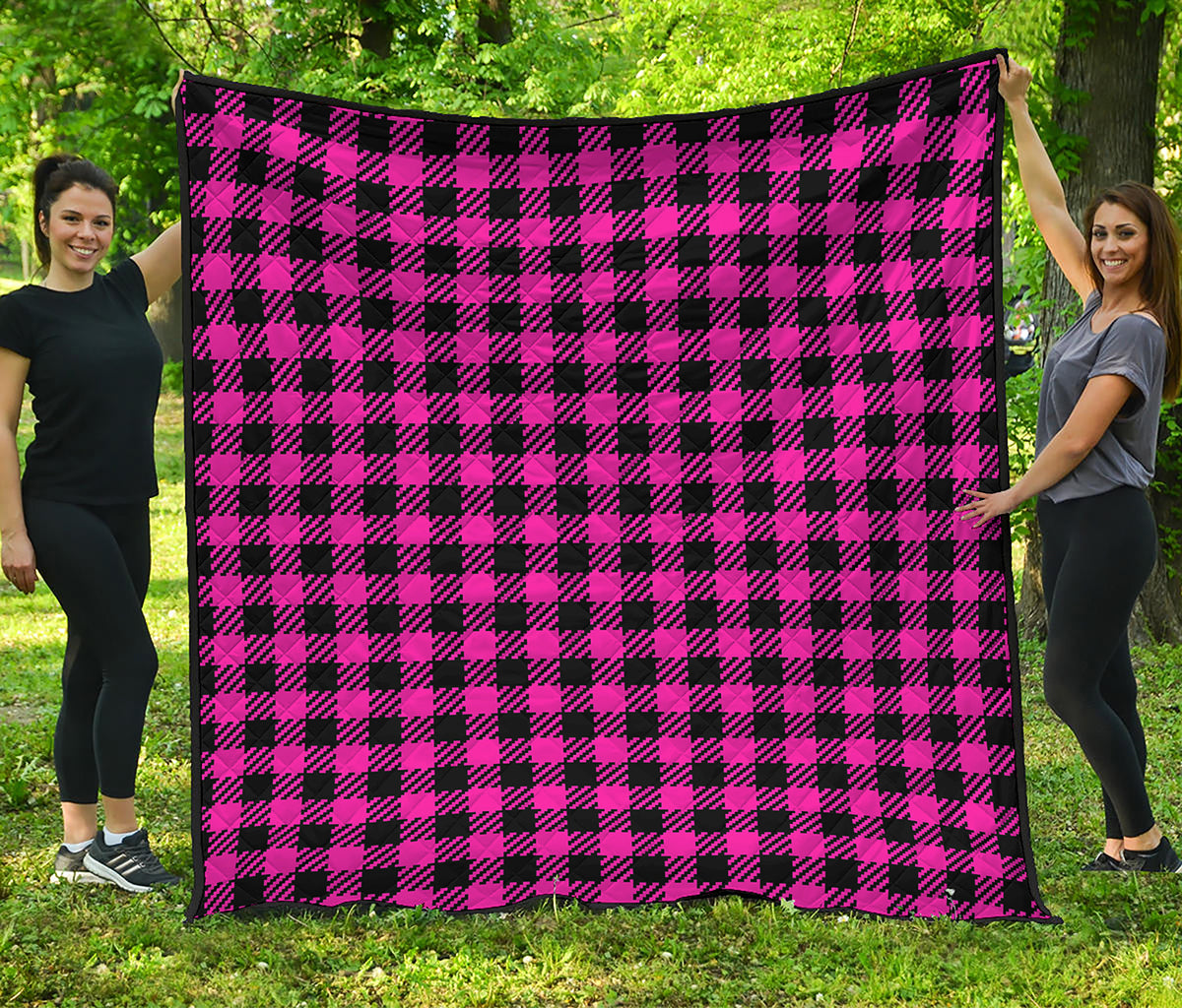 Hot Pink Buffalo Plaid Print Quilt