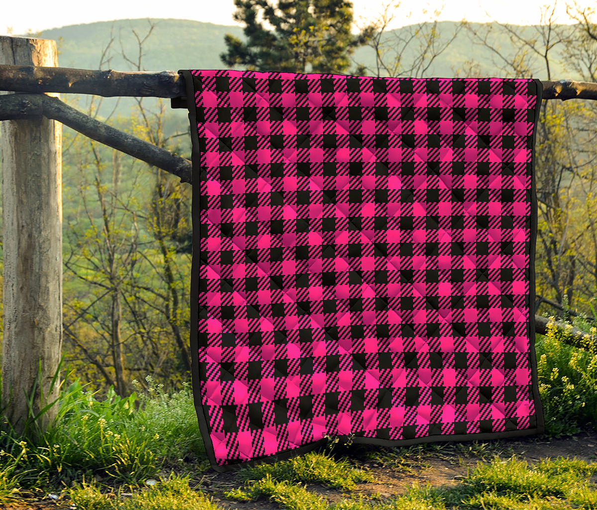 Hot Pink Buffalo Plaid Print Quilt