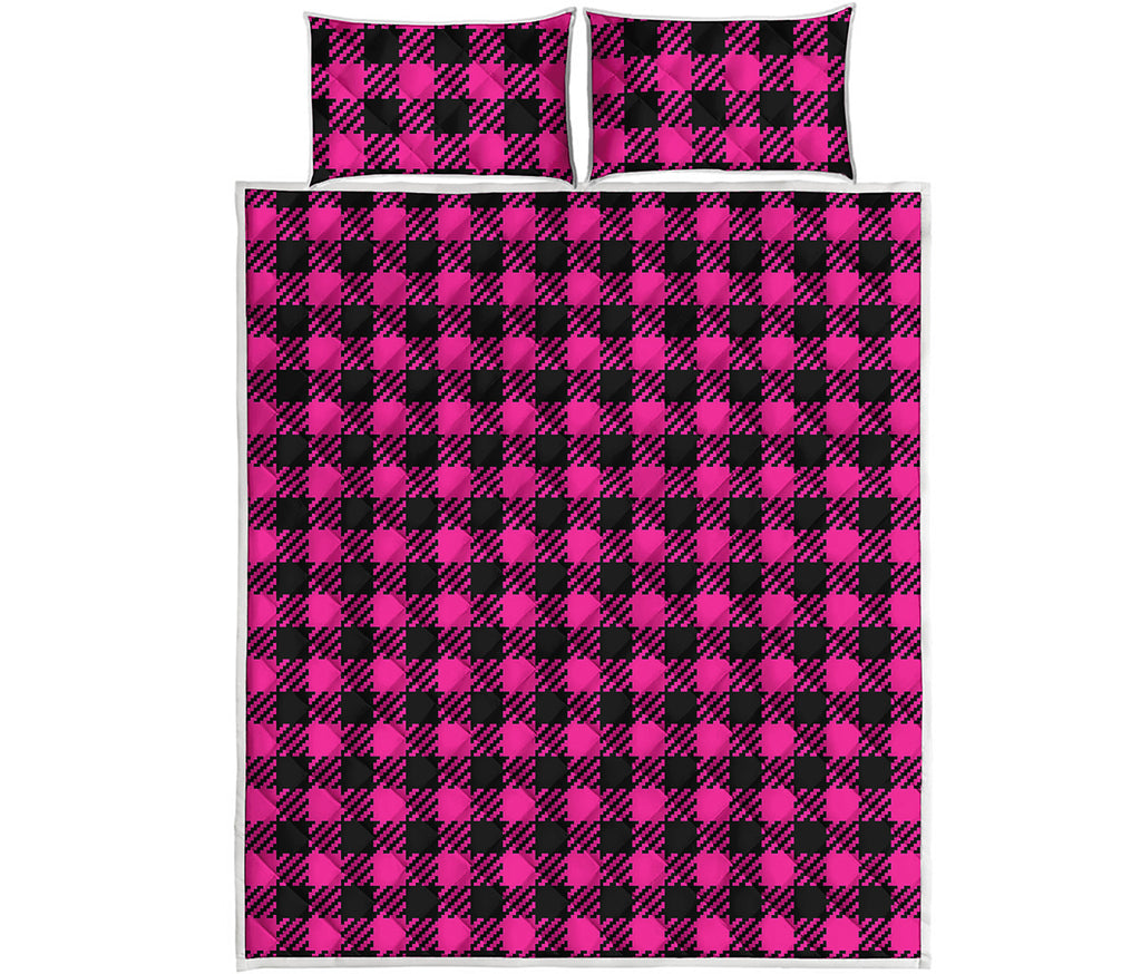 Hot Pink Buffalo Plaid Print Quilt Bed Set