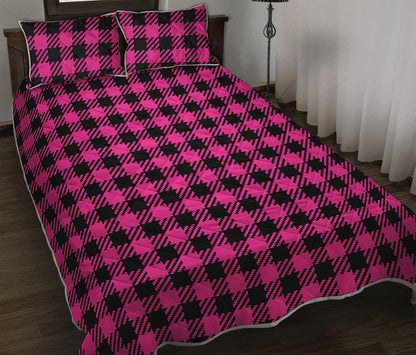 Hot Pink Buffalo Plaid Print Quilt Bed Set