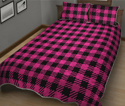 Hot Pink Buffalo Plaid Print Quilt Bed Set