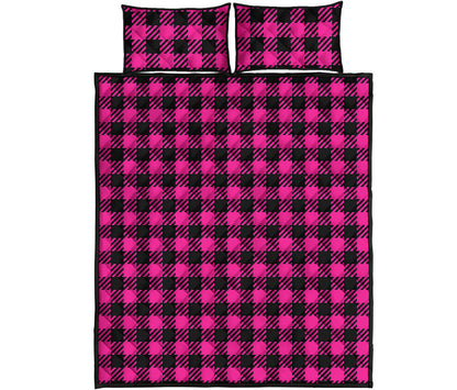 Hot Pink Buffalo Plaid Print Quilt Bed Set