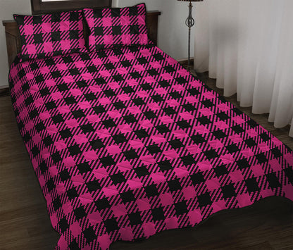 Hot Pink Buffalo Plaid Print Quilt Bed Set