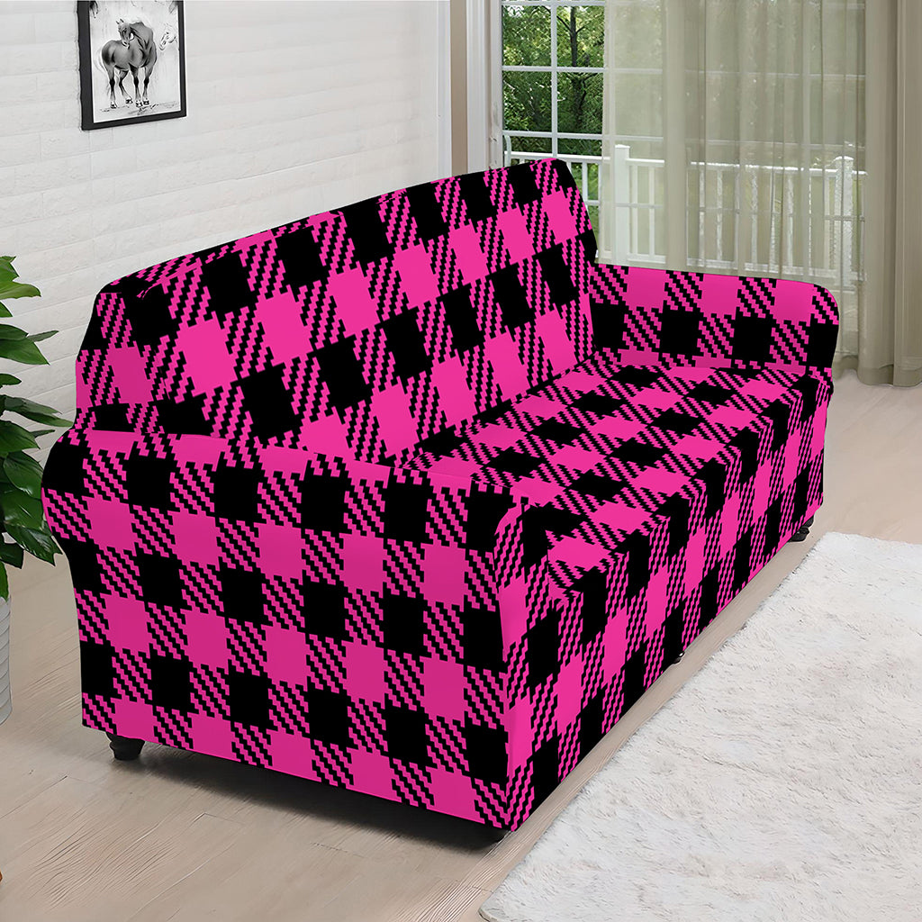 Hot Pink Buffalo Plaid Print Sofa Cover