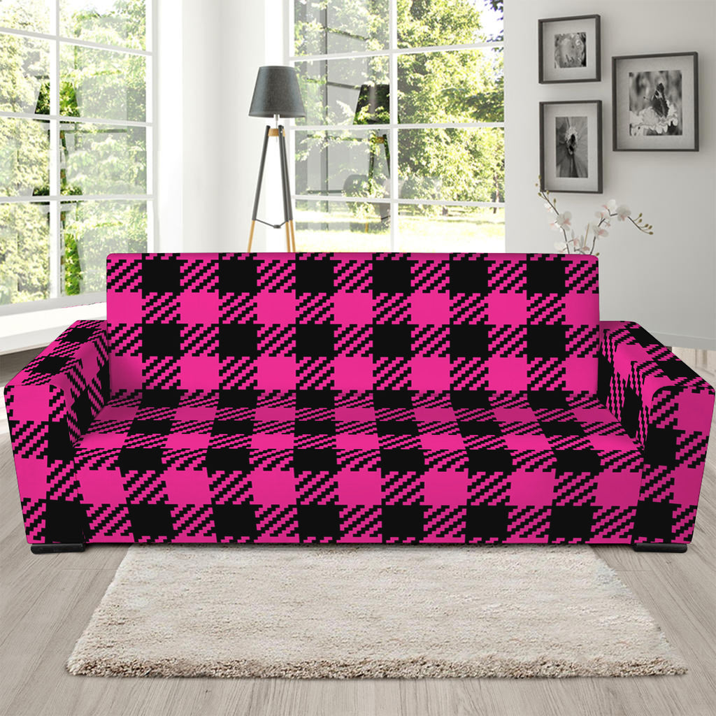 Hot Pink Buffalo Plaid Print Sofa Slipcover