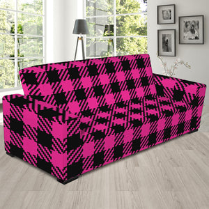 Hot Pink Buffalo Plaid Print Sofa Slipcover