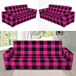 Hot Pink Buffalo Plaid Print Sofa Slipcover