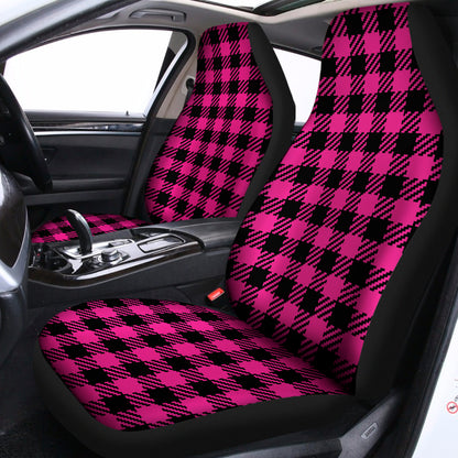 Hot Pink Buffalo Plaid Print Universal Fit Car Seat Covers