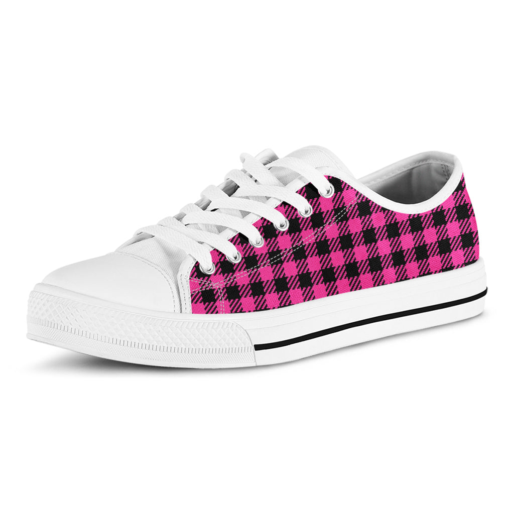 Hot Pink Buffalo Plaid Print White Low Top Shoes