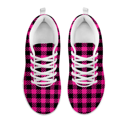Hot Pink Buffalo Plaid Print White Sneakers