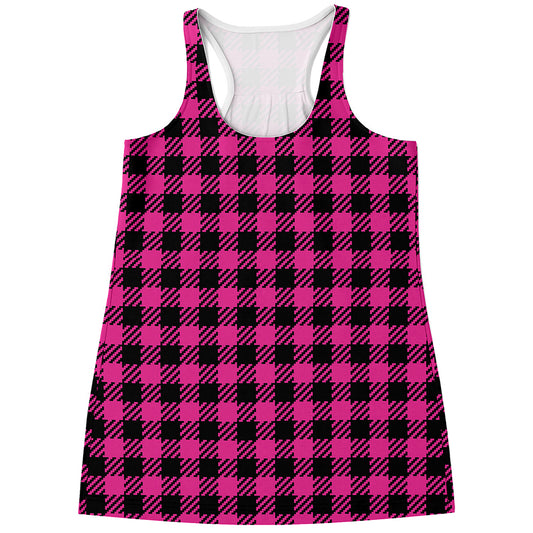 Hot Pink Buffalo Plaid Print Women's Racerback Tank Top