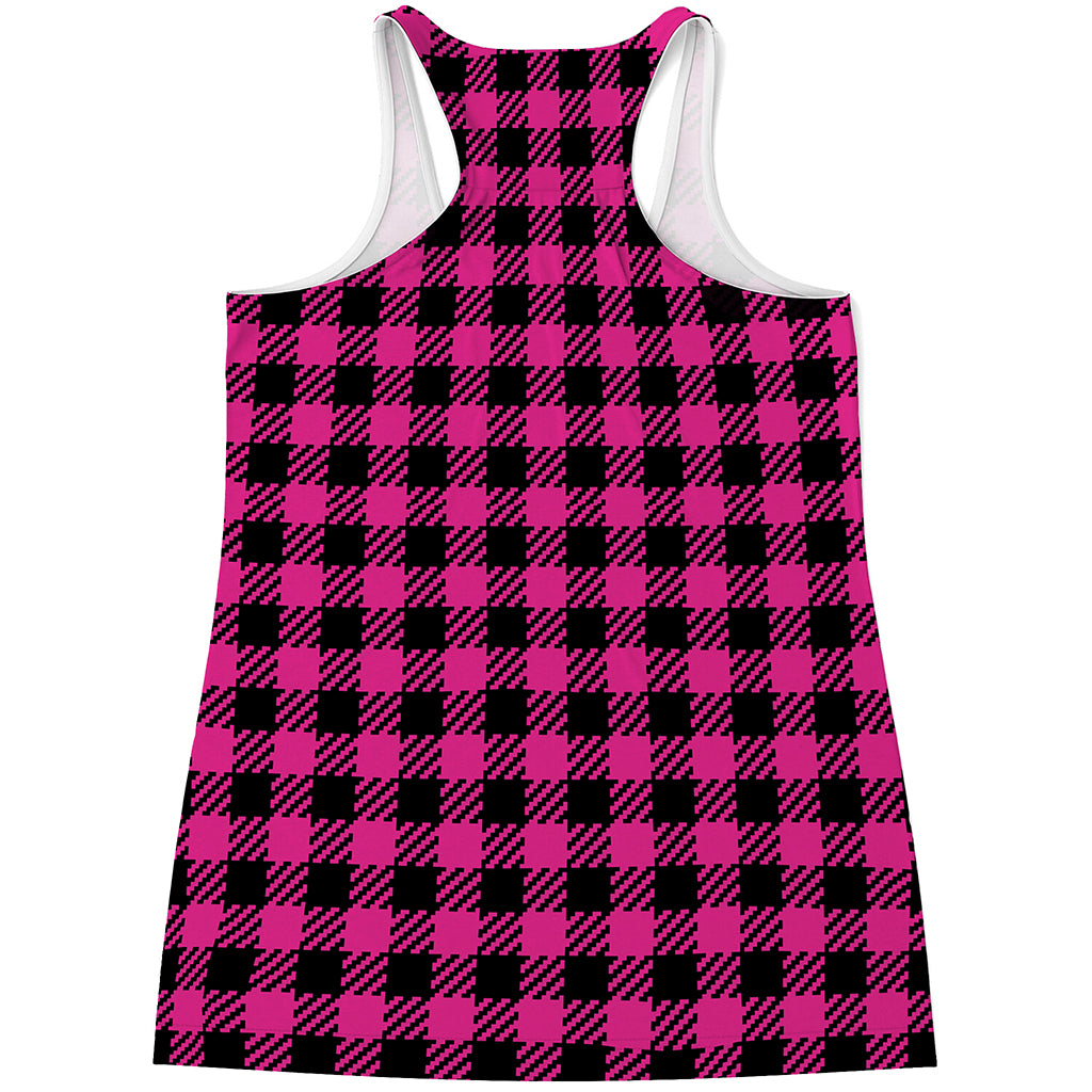 Hot Pink Buffalo Plaid Print Women's Racerback Tank Top