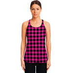 Hot Pink Buffalo Plaid Print Women's Racerback Tank Top