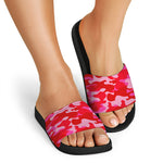 Hot Pink Camouflage Print Black Slide Sandals