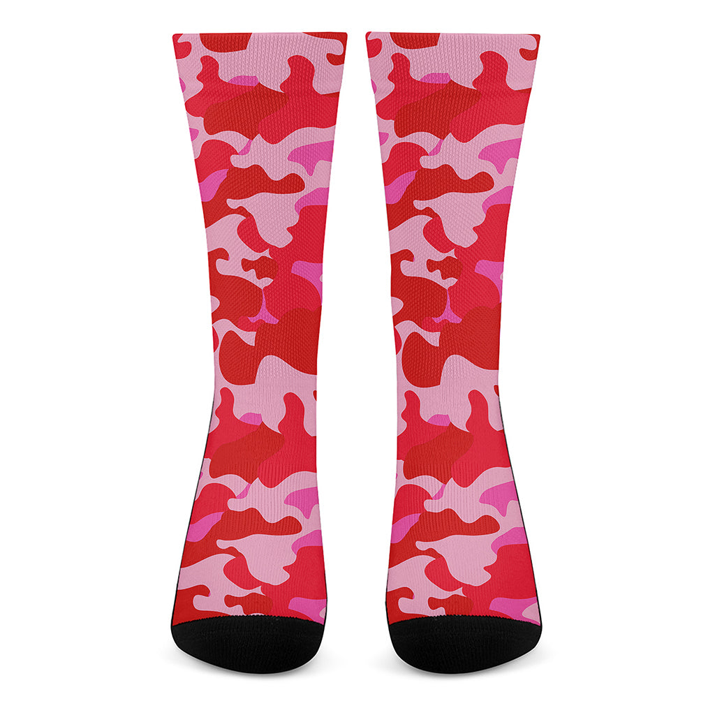 Hot Pink Camouflage Print Crew Socks