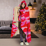 Hot Pink Camouflage Print Hooded Blanket