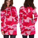Hot Pink Camouflage Print Hoodie Dress GearFrost