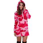Hot Pink Camouflage Print Hoodie Dress GearFrost