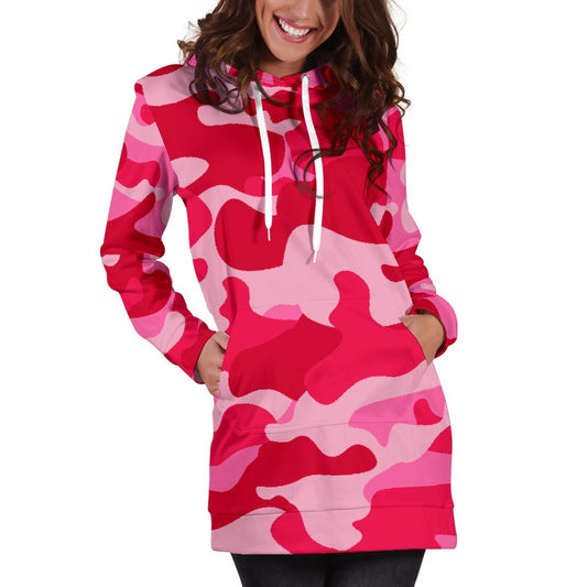 Hot Pink Camouflage Print Hoodie Dress GearFrost