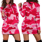 Hot Pink Camouflage Print Hoodie Dress GearFrost