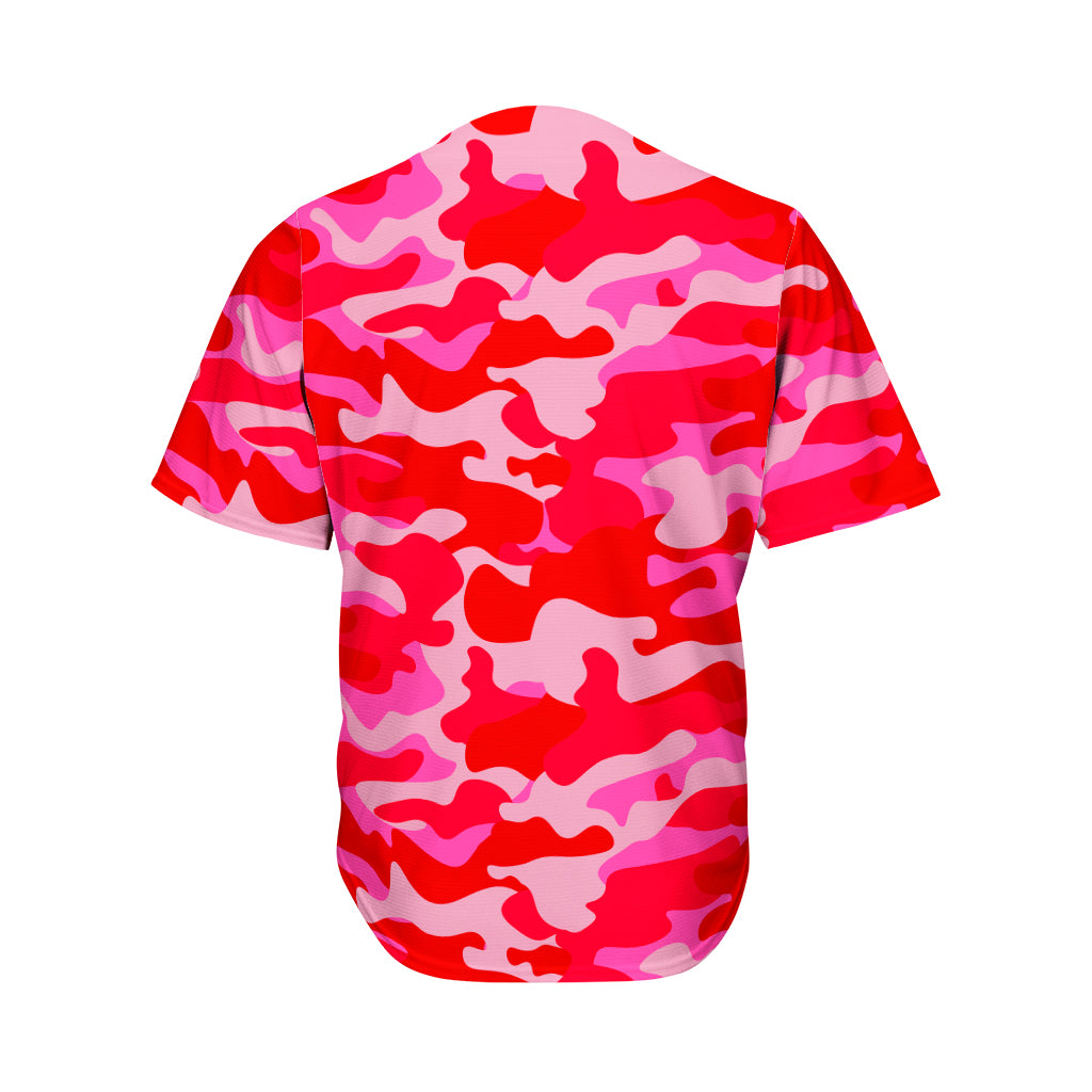 Hot Pink Camouflage Print Men's Baseball Jersey