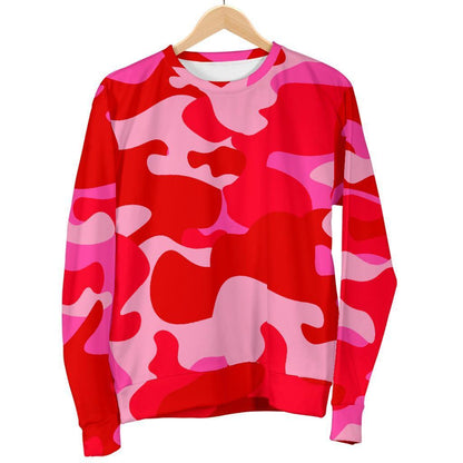 Hot Pink Camouflage Print Men's Crewneck Sweatshirt GearFrost