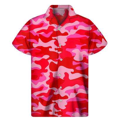 Hot Pink Camouflage Print Men's Short Sleeve Shirt