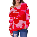 Hot Pink Camouflage Print Off Shoulder Sweatshirt GearFrost