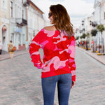 Hot Pink Camouflage Print Off Shoulder Sweatshirt GearFrost