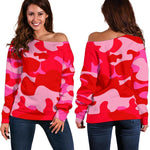 Hot Pink Camouflage Print Off Shoulder Sweatshirt GearFrost