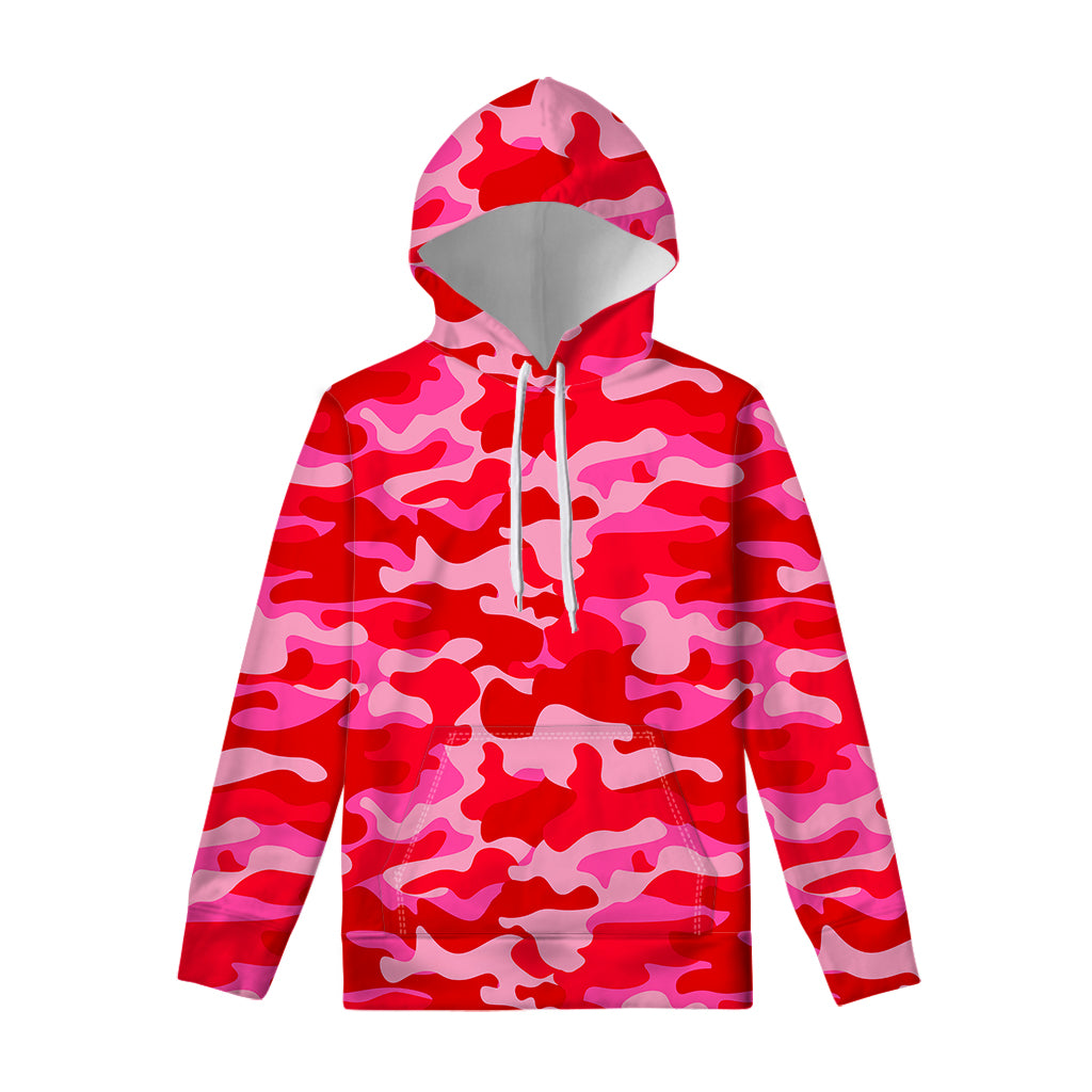 Hot Pink Camouflage Print Pullover Hoodie