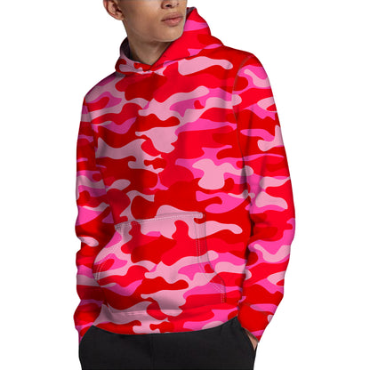 Hot Pink Camouflage Print Pullover Hoodie