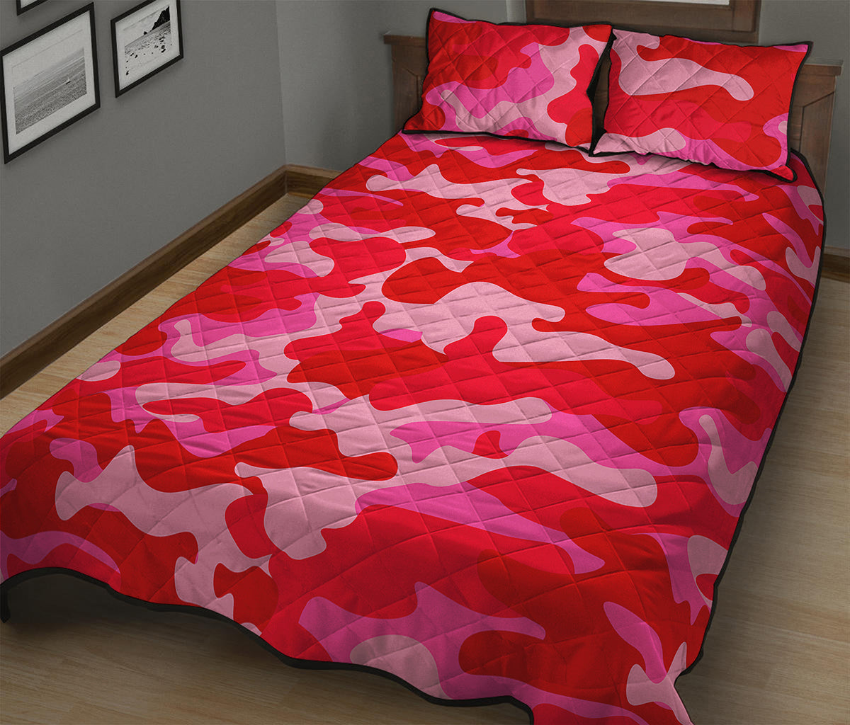 Hot Pink Camouflage Print Quilt Bed Set