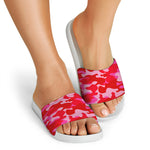 Hot Pink Camouflage Print White Slide Sandals