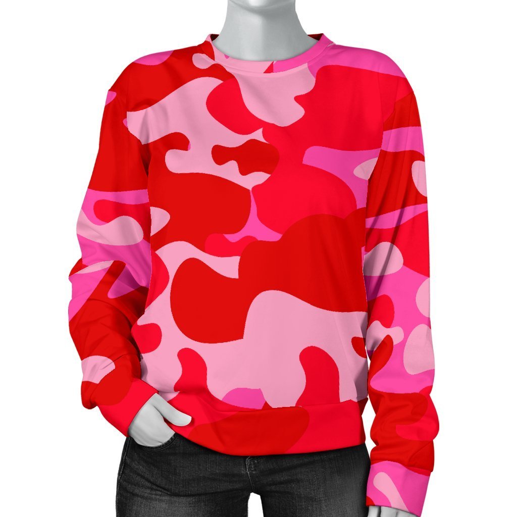 Hot Pink Camouflage Print Women's Crewneck Sweatshirt GearFrost