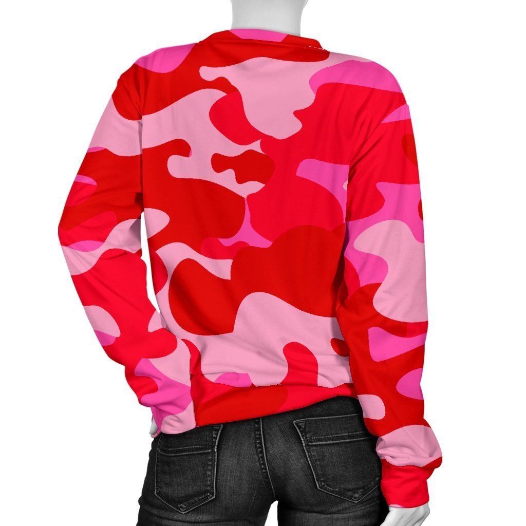 Hot Pink Camouflage Print Women's Crewneck Sweatshirt GearFrost